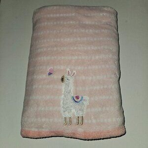 Parent's Choice Llama Alpaca Pink White Baby Blanket Lovey Fleece Stripes 30x40